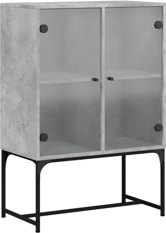 VidaXL Bijzetkast Glazen deuren Betongrijs Dressoir Bijzettafel Opbergkast Houten Dressoir Grijze Dressoir