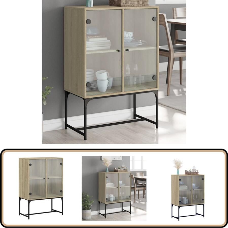 VidaXL Bijzetkast Glazen Deuren Sonoma Eiken 69x37x100cm Dressoir Bijzetkast Salontafel Houten Kast Vintage Kast