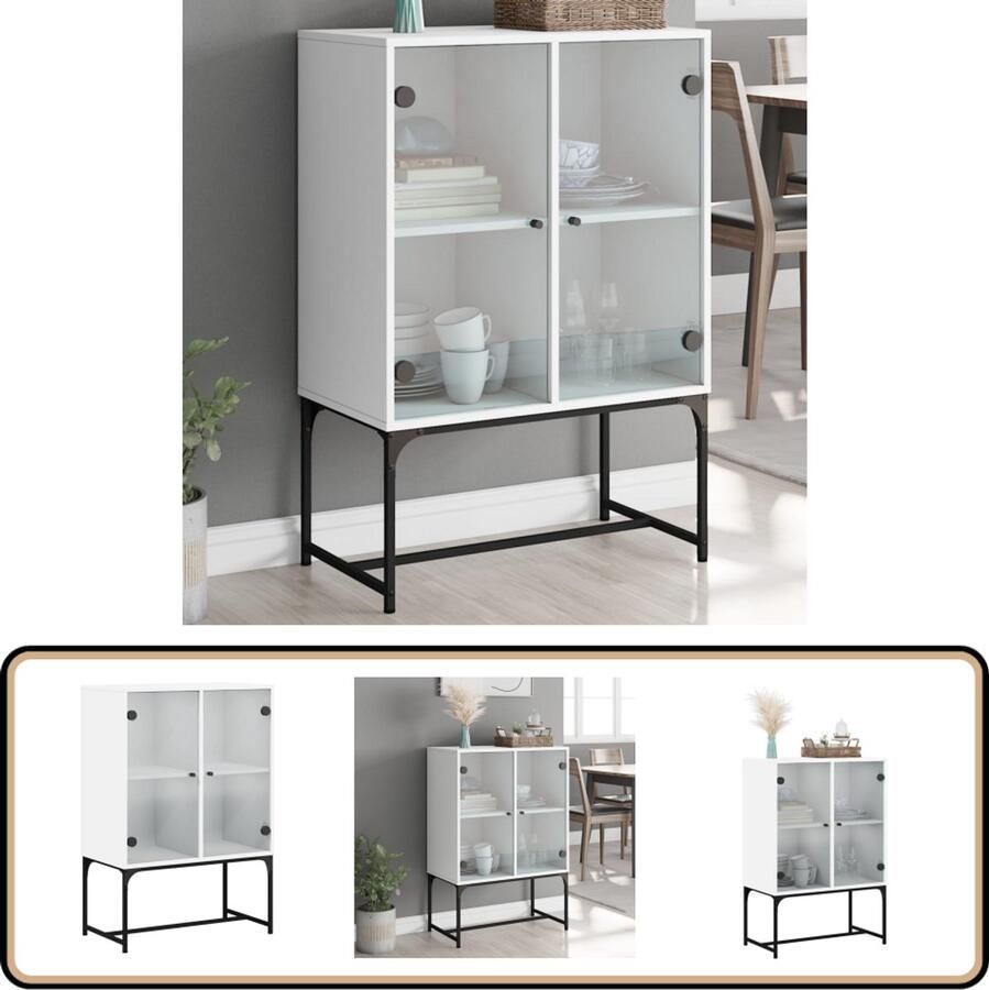 VidaXL Bijzetkast Glazen deuren Wit 69x37x100 cm Klassieke Dressoir Witte Dressoir Houten Dressoir Opbergkast Vitrinekast