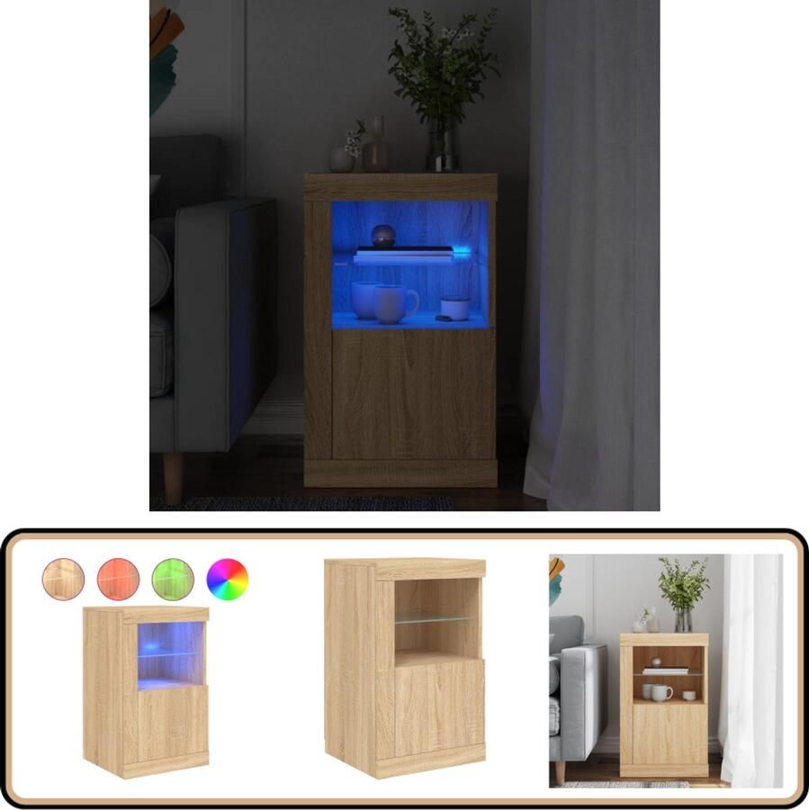 VidaXL Bijzetkast met LED Sonoma eiken stijlvol Bijzettafel Salontafel Tv Tafel LED Verlichting Houten Kast Bruine Kast Sonoma Eiken