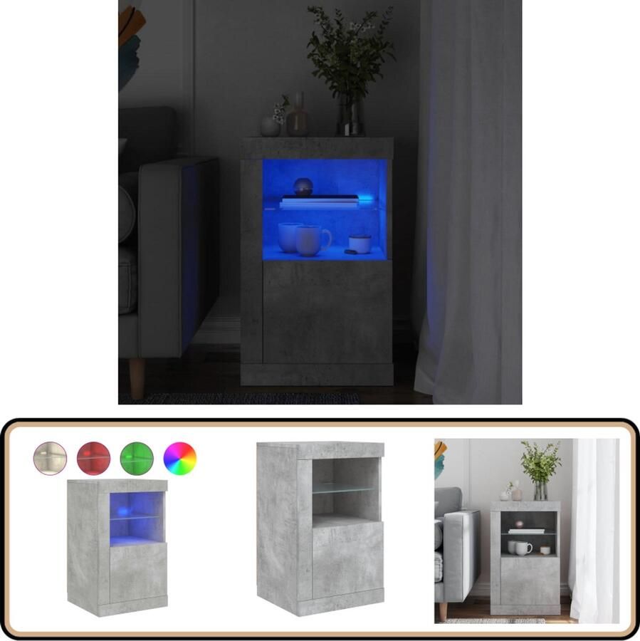 VidaXL -Bijzetkast-met-LED-verlichting-bewerkt-hout-betongrijs - Foto 2
