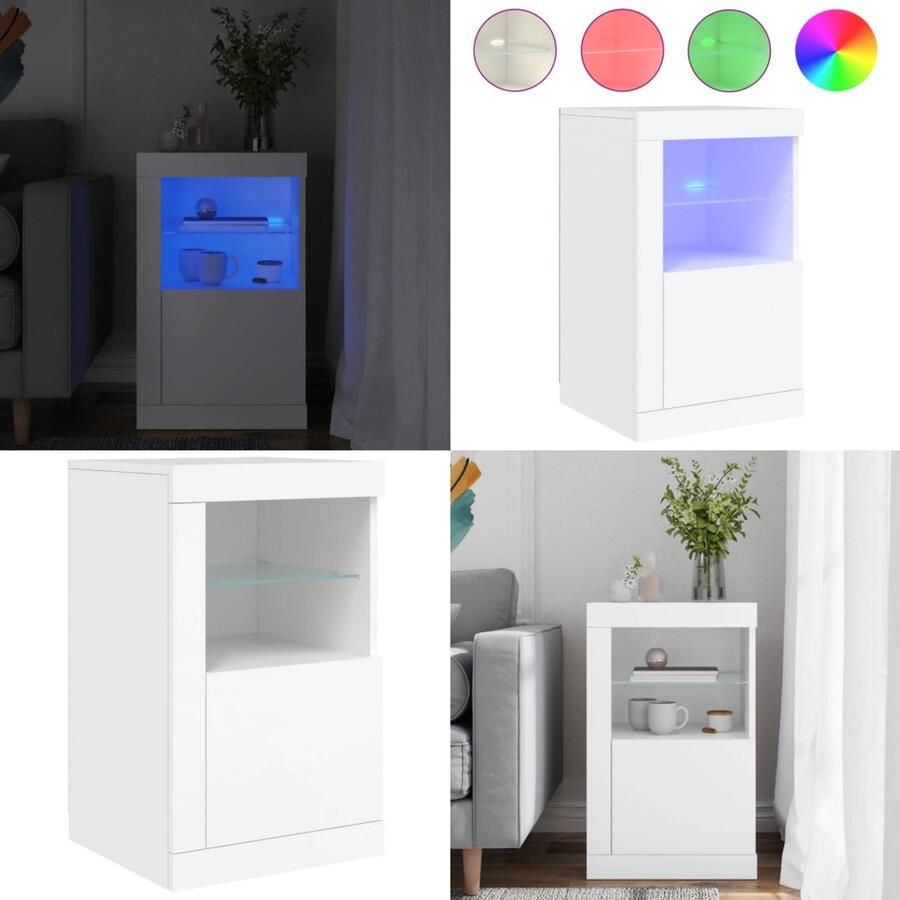 VidaXL -Bijzetkast-met-LED-verlichting-bewerkt-hout-wit