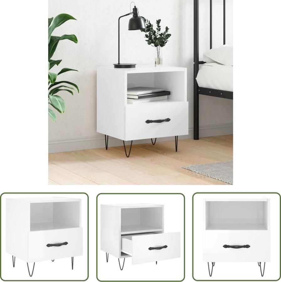 The Living Store Nachtkastje naam Bijzetkast 40x35x47.5 cm Hoogglans wit Nachtkastje Bijzetkast Nachtlamptafel Slaapkamervloer Meubilair - Foto 2