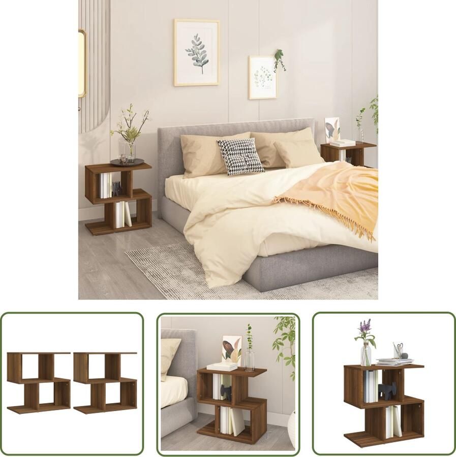 The Living Store Nachtkastje Trendy Bijzetkast 50 x 30 x 51.5 cm Bruineiken Materiaal Nachtkastje Bijzetkast Houten Nachtkastje Bruin Meubel Modern Nachtlampje - Foto 2