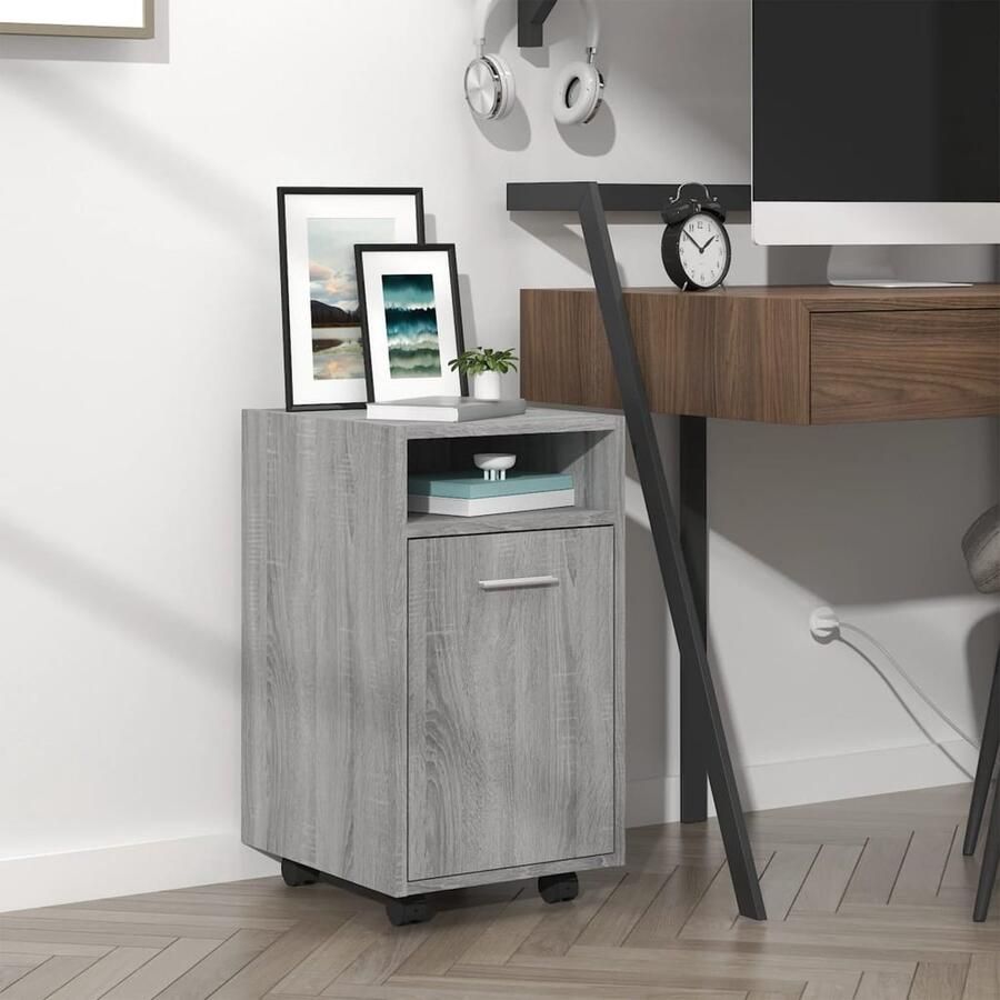 VidaXL Bijzetkast op wielen Grijs Sonoma Eiken Bijzetkast Side Table Opbergkast Storage Cabinet Grijze Kast Houten Kast Salontafel Tv Tafel Woonaccessoires - Foto 2