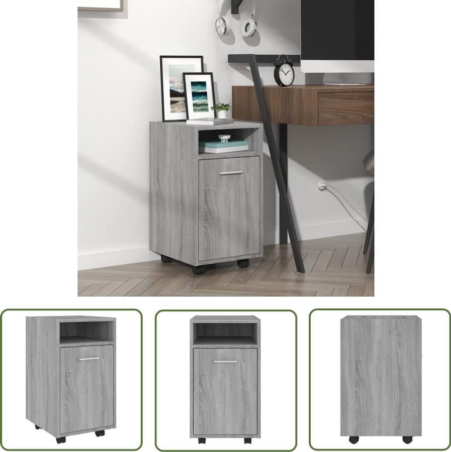 VidaXL Bijzetkast op wielen Grijs Sonoma Eiken Bijzetkast Side Table Opbergkast Storage Cabinet Grijze Kast Houten Kast Salontafel Tv Tafel Woonaccessoires