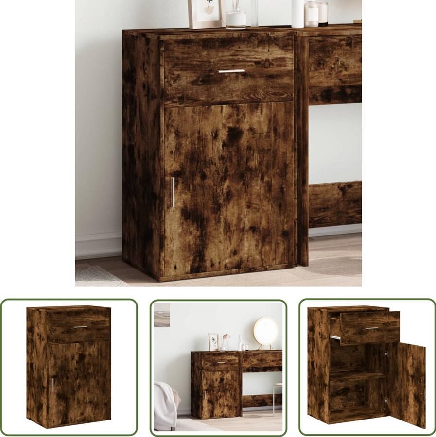 The Living Store Opbergkast 56 5x39x90 cm bewerkt hout gerookt eikenkleurig Opbergkast Bijzetkast Dressoir Houten Kast Bruine Kast