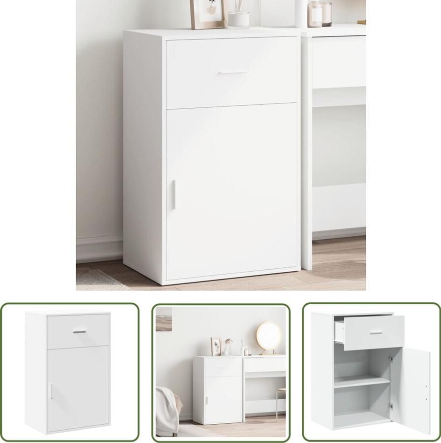 The Living Store Opbergkast 56 5x39x90 cm bewerkt hout wit Opslagkast Bijzetkast Houten Kast Wit Meubel Woonaccessoires