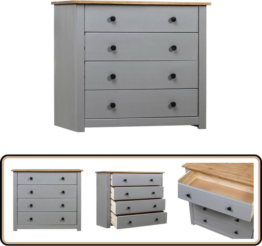 VidaXL Bijzetkast Panama Grenenhout Grijs Houtkleur Bijzettafel Lade Kast Houten Kast Grijze Kast Salontafel