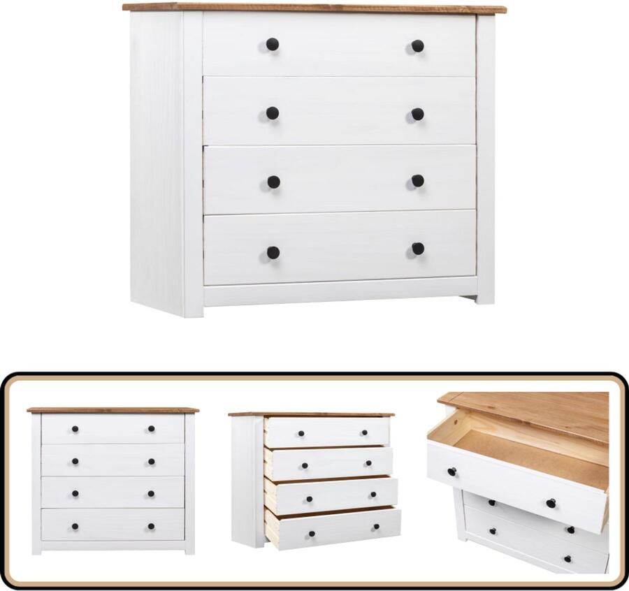 VidaXL Bijzetkast 80x40x73 cm Grenen Wit Bijzettafel Lade Kast Salontafel Tv Tafel Houten Kast