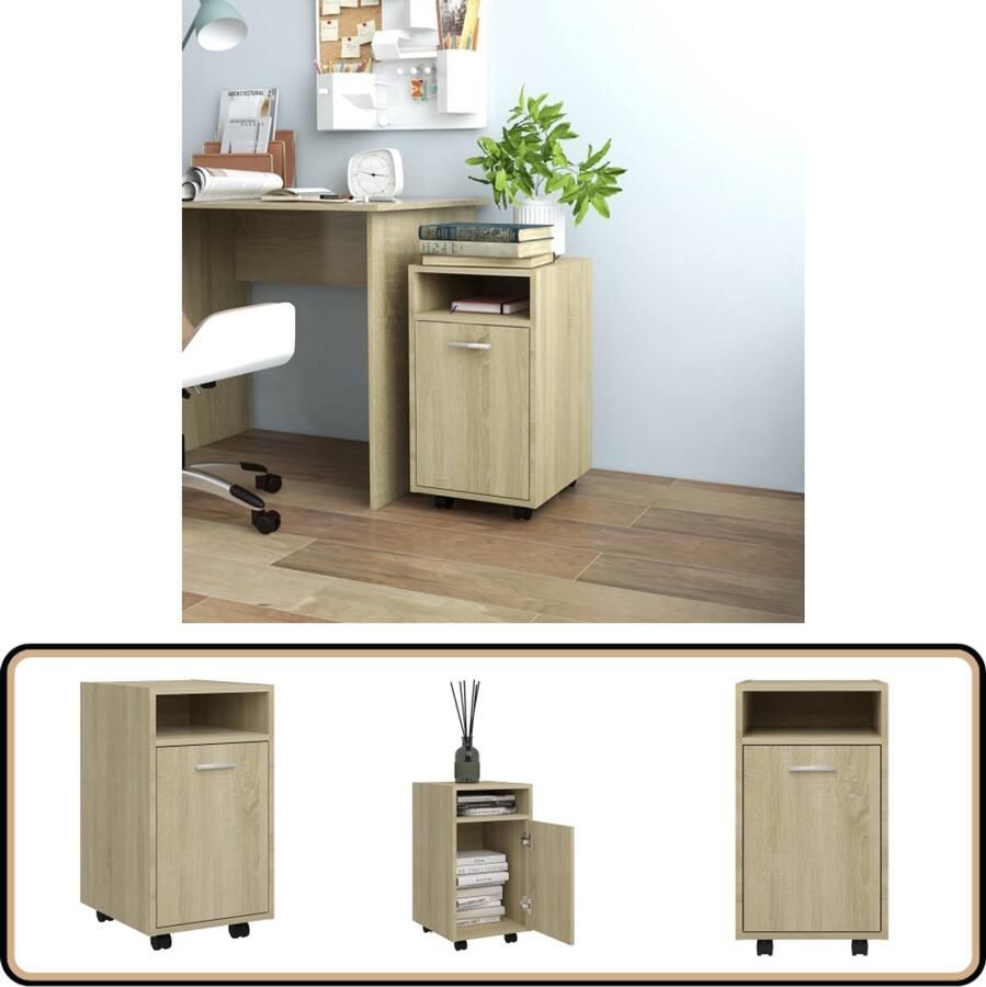 VidaXL Bijzetkast Sonoma Eiken 4 Wielen 33x38x60 cm Bijzetkast Kast Salontafel Houten Kast Sidetable