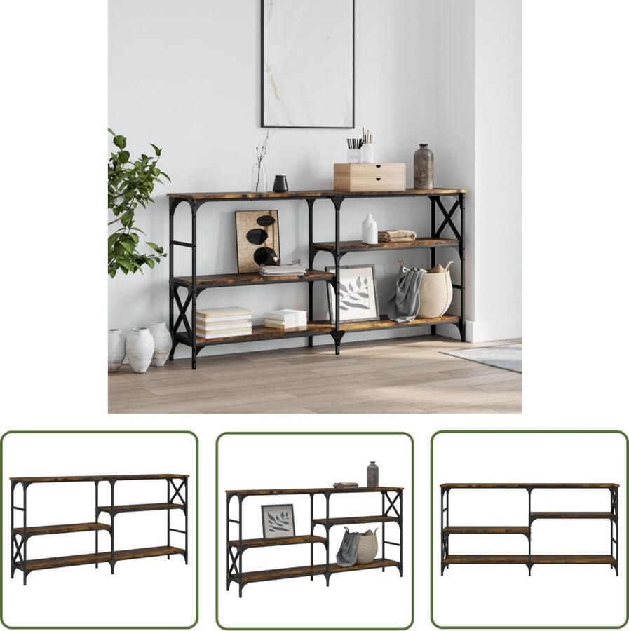 The Living Store Wandtafel Gebruik van Bewerkt Hout Gerookt Eiken 150 x 29 x 76.5 cm Duurzaam en Stevig Wandtafel Bijzetkast Entreetafel Houten Tafel Bruine Tafel