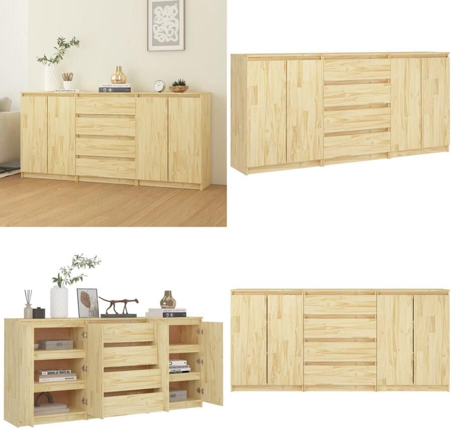 VidaXL Bijzetkasten 3 st massief grenenhout Bijzetkast Bijzetkasten Zijkast Opbergkast