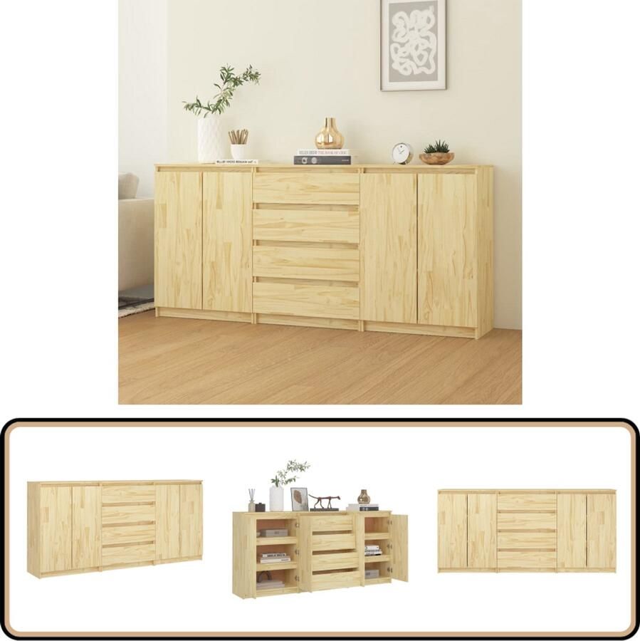 VidaXL Bijzetkasten 3 st massief grenenhout Bijzetkast Nachtaankast Grenenhout Hout Meubel Opbergkast