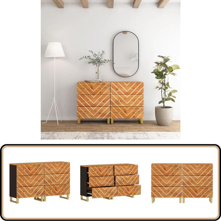 VidaXL Bijzetkasten Mangohout 60x33 5x75 cm 2 st Dressoir Mango Wood Furniture Houten Dressoir Vintage Dressoir Salontafel