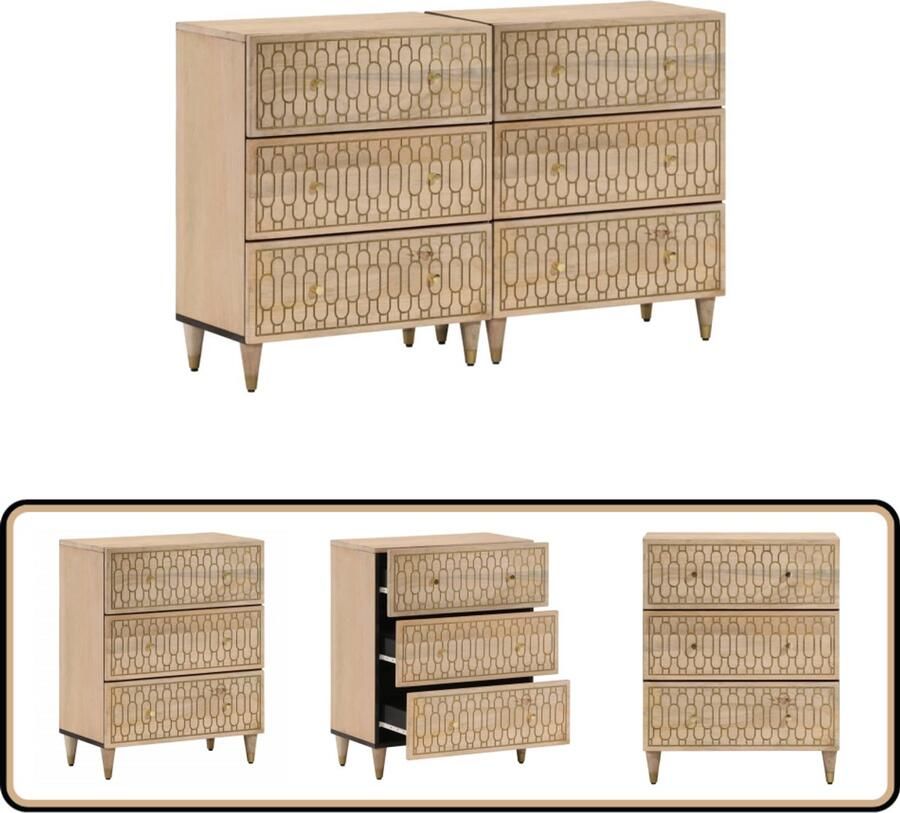 VidaXL Bijzetkasten Massief Mangohout Set van 2 Bijzetkast Mango Wood Retro Stijl Vintage Salontafel