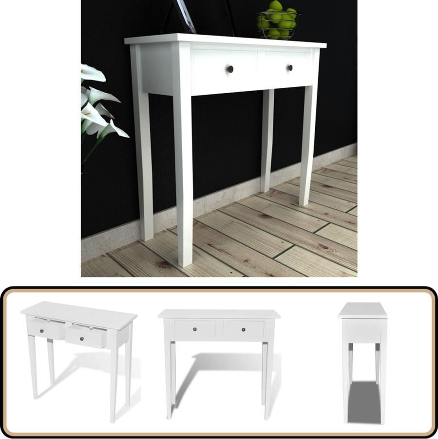 VidaXL Bijzetkastje 2 Lades Wit MDF en Grenenhout Bijzettafel Kaptafel Dressoir Tv-meubel Woonaccessoires