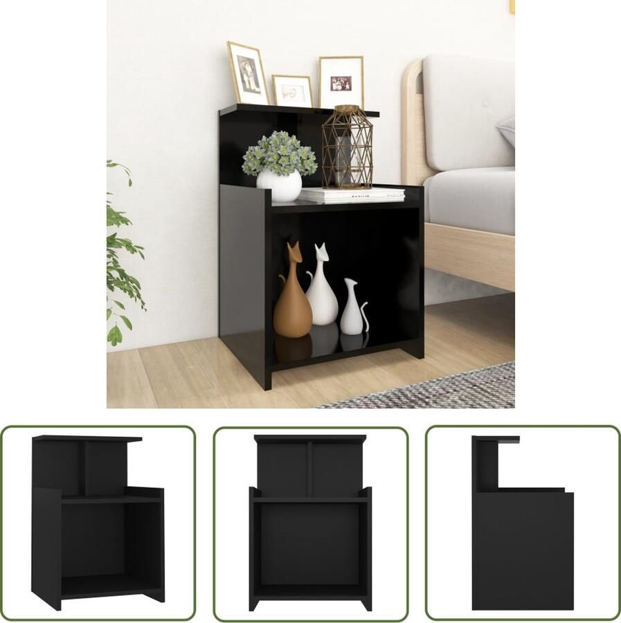 The Living Store Nachtkastje Bijzetkastje 40x35x60 cm Zwart Montage vereist Nachtkastje Bijzetkastje Slaapkamermeubel Zwarte Meubel Houten Nachtkastje - Foto 2