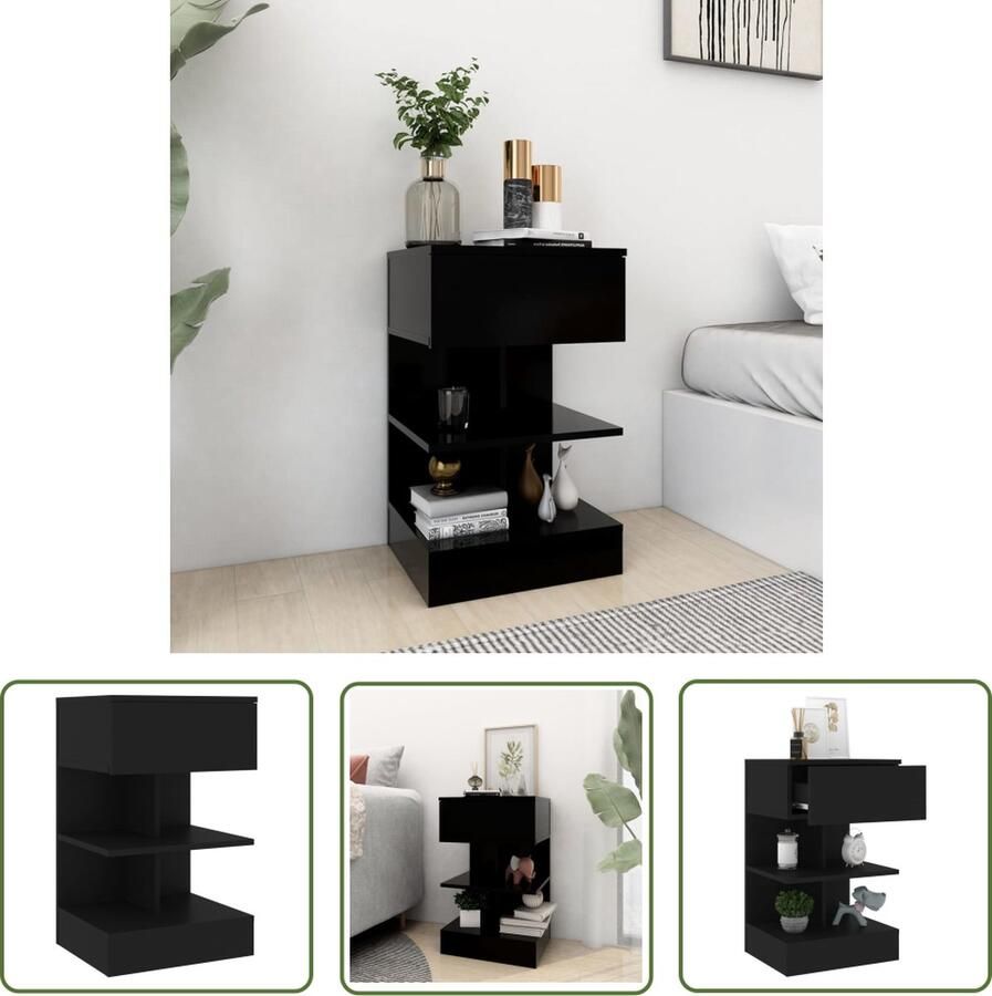 The Living Store Nachtkastje Bijzetkastje 40 x 35 x 65 cm Zwart Nachtkastje Bijzetkastje Nachtlamp Kamermeubel Slaapkamerdecoratie - Foto 2