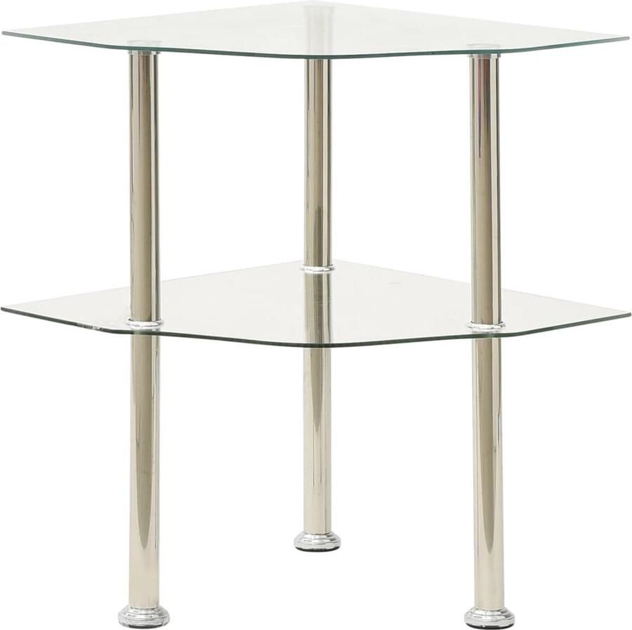 VidaXL Bijzettafel 2-laags 38x38x50 cm Transparant Bijzettafel Salontafel Sidetable Koffietafel Modern Design Glazen Tafel Roestvrijstaal Transparant - Foto 2