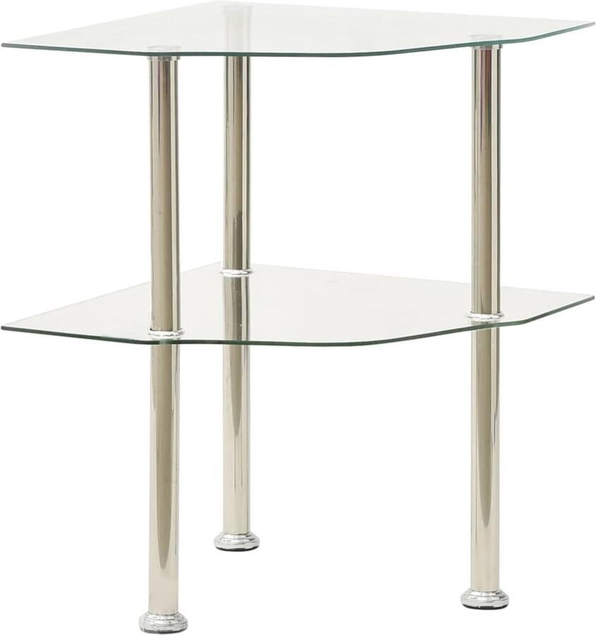 VidaXL Bijzettafel 2-laags 38x38x50 cm Transparant Bijzettafel Salontafel Sidetable Koffietafel Modern Design Glazen Tafel Roestvrijstaal Transparant