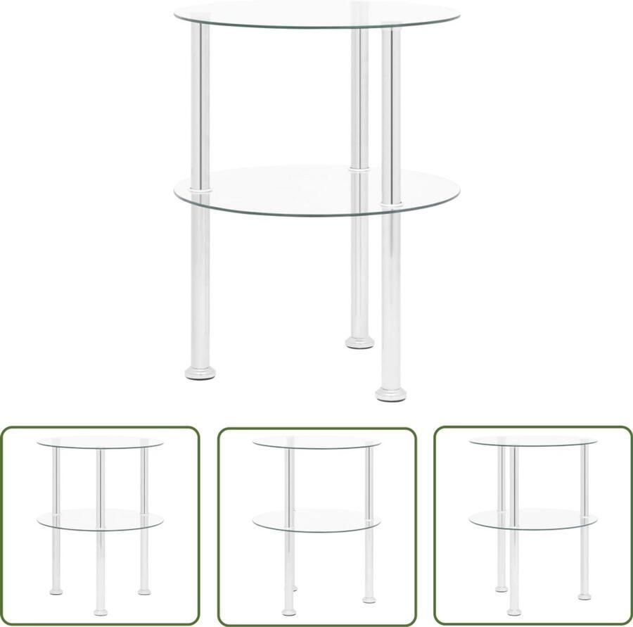 VidaXL Bijzettafel 2-laags Gehard glas 38 cm Bijzettafel Salontafel Sidetable Koffietafel Glazen Tafel Transparante Tafel Modern Design Ronde Tafel Twee Niveaus Muurmontage - Foto 2