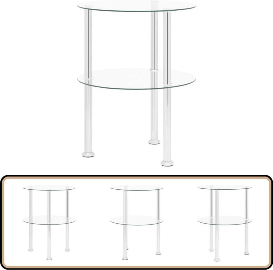 VidaXL Bijzettafel 2-laags Gehard glas 38 cm Bijzettafel Salontafel Sidetable Koffietafel Glazen Tafel Transparante Tafel Modern Design Ronde Tafel Twee Niveaus Muurmontage