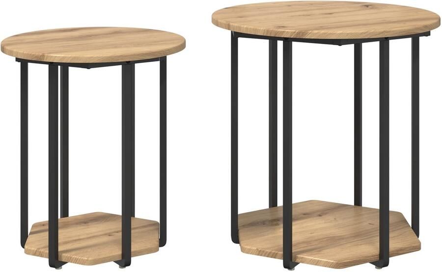 VidaXL Bijzettafel Set van 2 Artisan Eiken Geengineerd Hout en Metaal - Foto 2