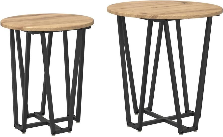 VidaXL Bijzettafels Artisan eiken Massief eikenhout Compact Simplistisch - Foto 2