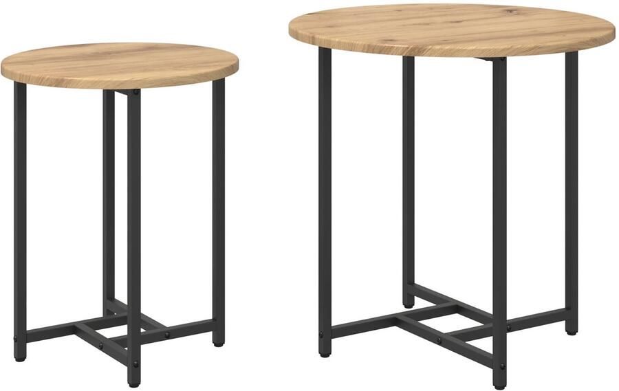 VidaXL Eindtafels Ambachtelijk eiken zwart Massief eikenhout metaal - Foto 2