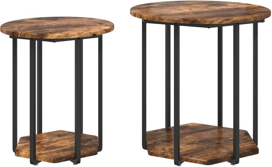 VidaXL Bijzettafelset 2 pcs Gerookt eiken en zwart 50 x 50 x 50.5 cm