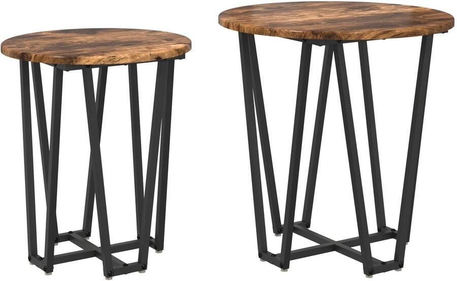 VidaXL Bijzettafels Gerookt eiken Massief hout en metaal Medium Duurzaam - Foto 2