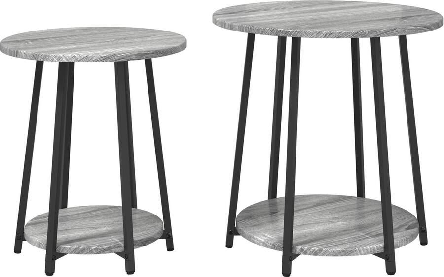 VidaXL Bijzettafels Grijze Sonoma Spaanplaat Metaal Opslag Bijzettafel - Foto 2