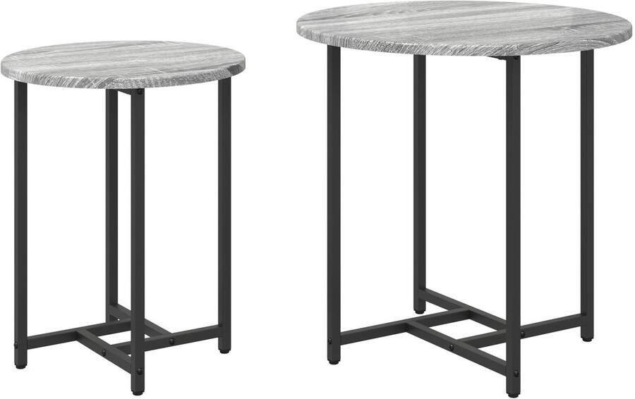 VidaXL Bijzettafels Grijs sonoma Bewerkt hout en metaal Klein Afneembaar