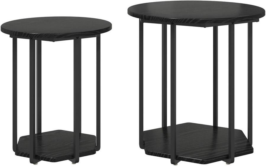 VidaXL Bijzettafels Zwart eiken Sterk samengesteld hout met metaal Medium - Foto 2