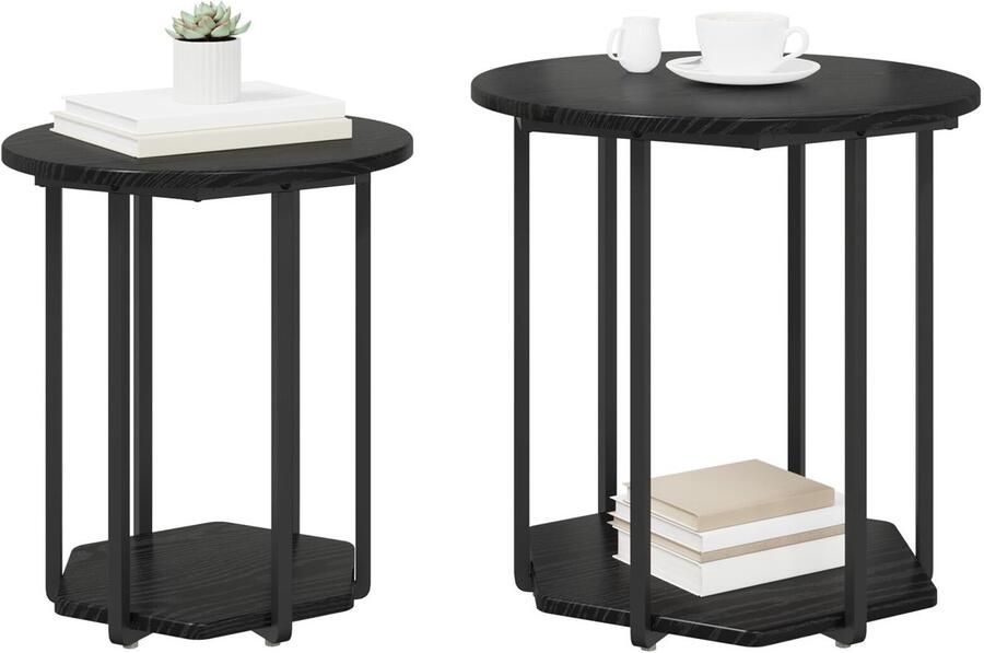 VidaXL Bijzettafels Zwart eiken Sterk samengesteld hout met metaal Medium