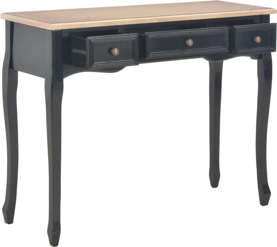 VidaXL Bijzettafel 3 Lades Zwart en Bruin Bijzettafel Kaptafel Consoletafel Dressoir Kastje Houten Meubel Zwarte Meubel - Foto 2