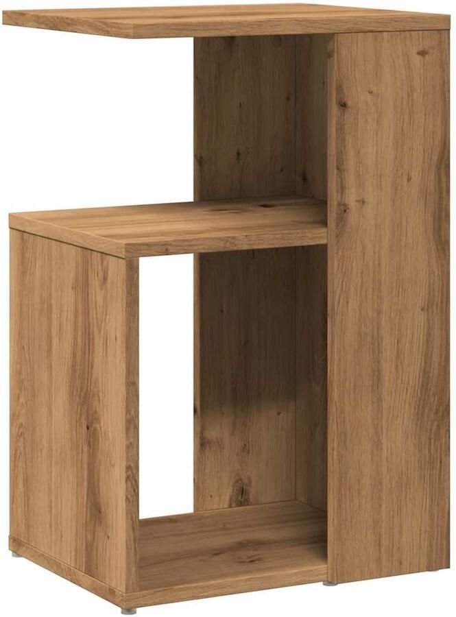 The Living Store Bijzettafel 36x30x56 cm bewerkt hout artisanaal eikenkleurig Bijzettafel Houten Meubilair Salontafel Accenttafel Livingroom Furniture