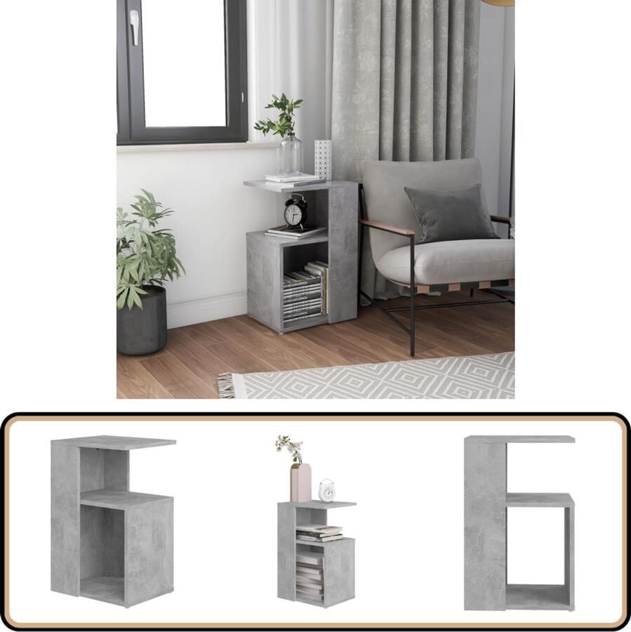 VidaXL Bijzettafel 36x30x56 cm Bewerkt hout Betongrijs Bijzettafel Salontafel Woonkamermeubilair Betonlook Grijze Tafel Houten Tafel