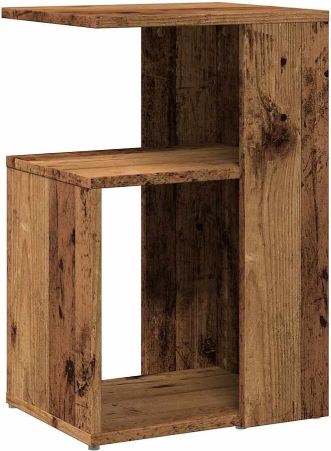VidaXL Bijzettafel 36x30x56 cm oud houtkleurig Bijzettafel Houten Meubels Salontafel Vintage Style Industriële Stijl Compact Tafeltje Opbergruimte Woonaccessoires Kamerdecoratie Modern Design Rustic Furniture