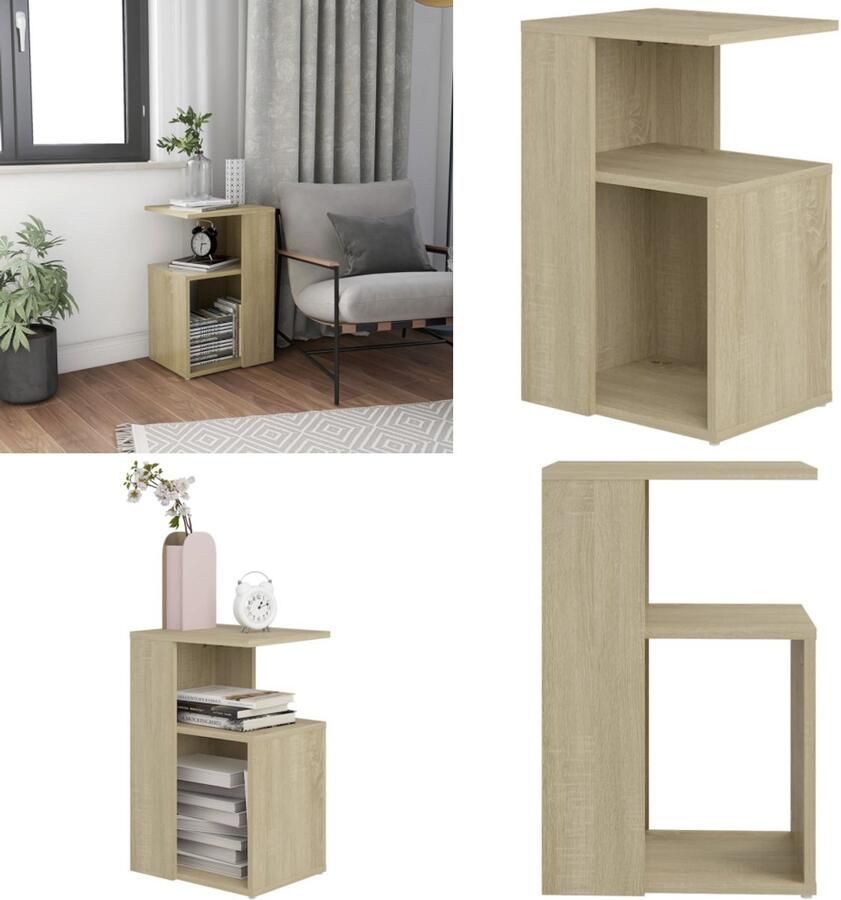 VidaXL Bijzettafel 36x30x56 cm bewerkt hout sonoma eikenkleurig Bijzettafel Bijzettafels Tafeltje Tafeltjes