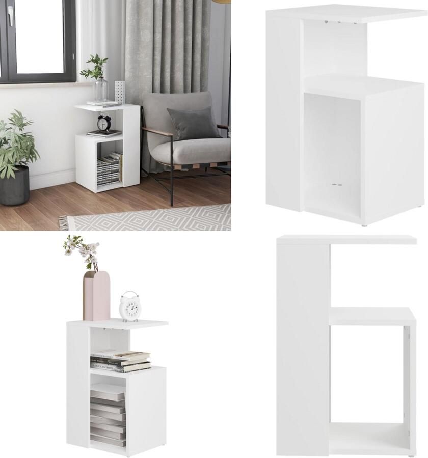 VidaXL Bijzettafel 36x30x56 cm bewerkt hout wit Bijzettafel Bijzettafels Tafeltje Tafeltjes