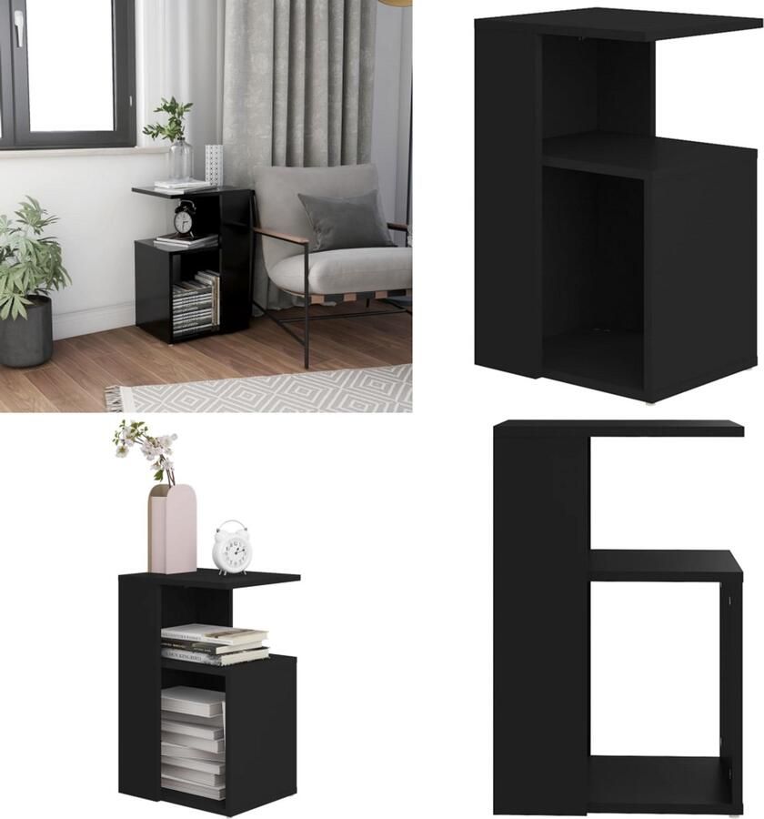 VidaXL Bijzettafel 36x30x56 cm bewerkt hout zwart Bijzettafel Bijzettafels Tafeltje Tafeltjes