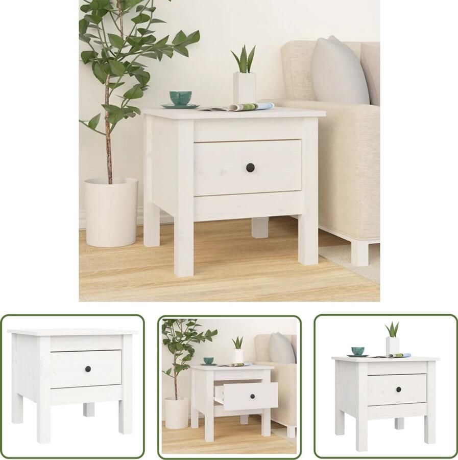 VidaXL Bijzettafel 40x40x39 cm Wit Grenenhout Bijzettafel Massief Hout Grenenhout Witte Meubels Salontafel Nachtkastje Opbergruimte Designmeubel