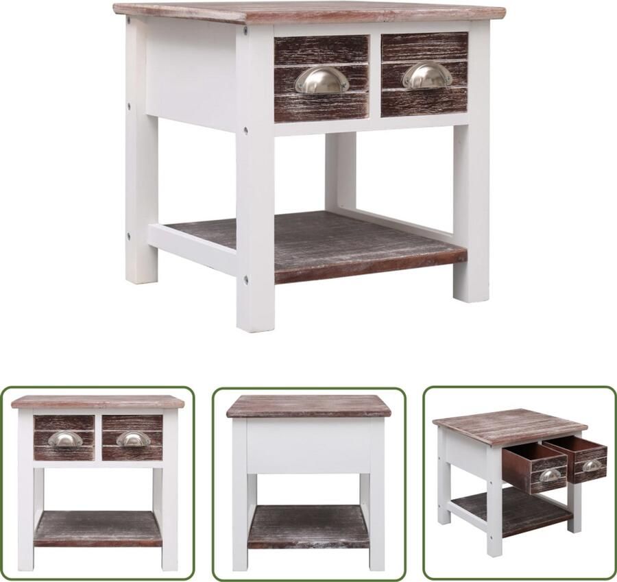 VidaXL Bijzettafel 40x40x40 cm 2 lades Paulowniahout Bijzettafel Paulowniahouten Meubels Houten Bijzet Tafels Bruine Bijzettafel Sidetable Kastje Opbergmeubel
