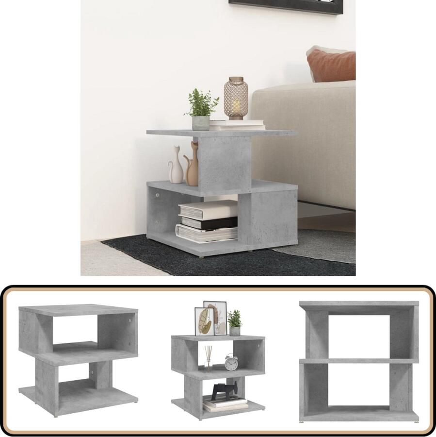 VidaXL Bijzettafel 40x40x40 cm Bewerkt hout Betongrijs Bijzettafel Salontafel Tafel Modern Design Betonlook Houten Tafel Schappenkast Opbergmogelijkheden Compact Multifunctionele Tafel