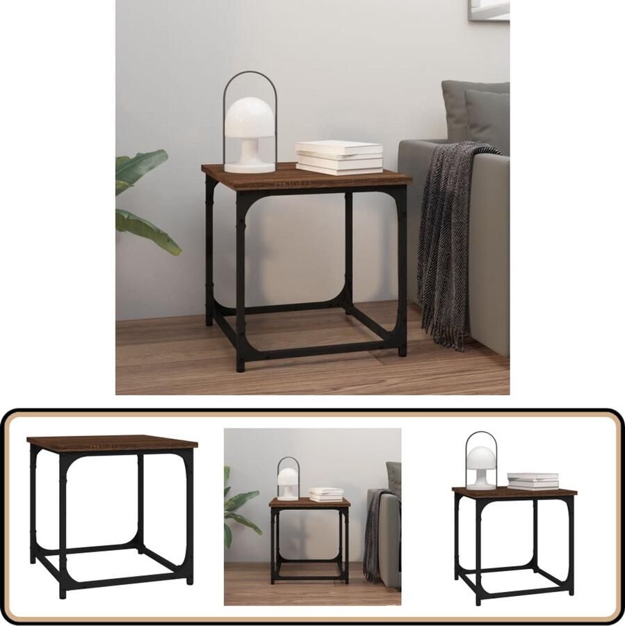 VidaXL Bijzettafel 40x40x40 cm Bruineiken en staal Bijzettafel Industrieel Design Houten Tafeltje Bruine Meubelen Salontafel