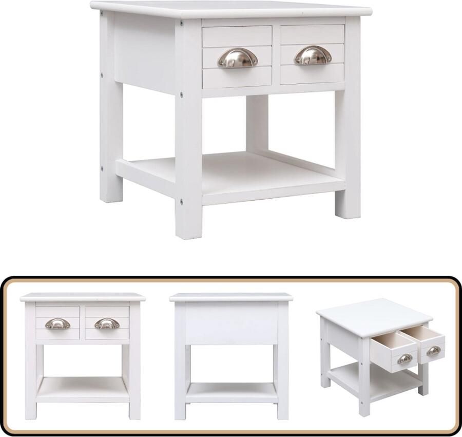 VidaXL Bijzettafel 40x40x40 cm Wit 2 Lades Bijzettafel Salontafel Koffietafel Houten Meubels Witte Meubelen