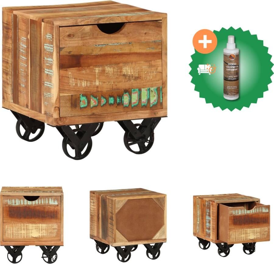 VidaXL Bijzettafel 40x40x45 cm massief gerecycled hout Tafel Inclusief Houtreiniger en verfrisser