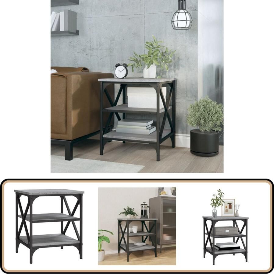 VidaXL Bijzettafel 40x42x50 cm Grijs Sonoma Eiken Bijzettafel Industrieel Design Grijze Kleur Houten Tafelblad Metalen Onderstel Salontafel
